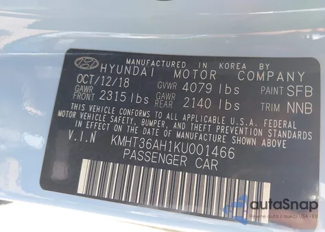 2019 Hyundai Veloster N z USA, uszkodzony, nr VIN KMHT36AH1KU001466